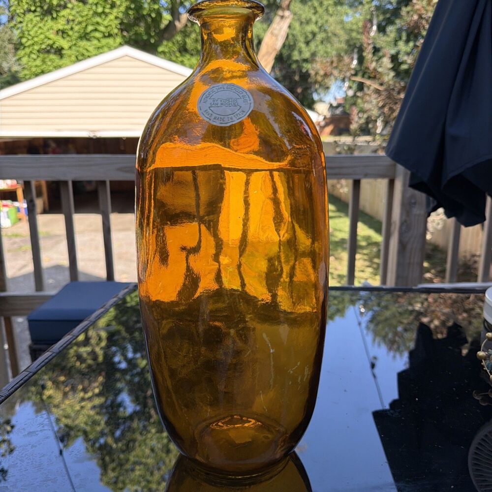 Vintage San Miguel Vidreos Recycled Amber Glass Bottle/Jug/Vase, Bulbous Spain